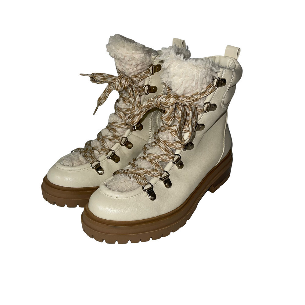 CIRCUS by Sam Edelman Women's Georgia Women's Shearling Lace-up Boots Cream 6.5M